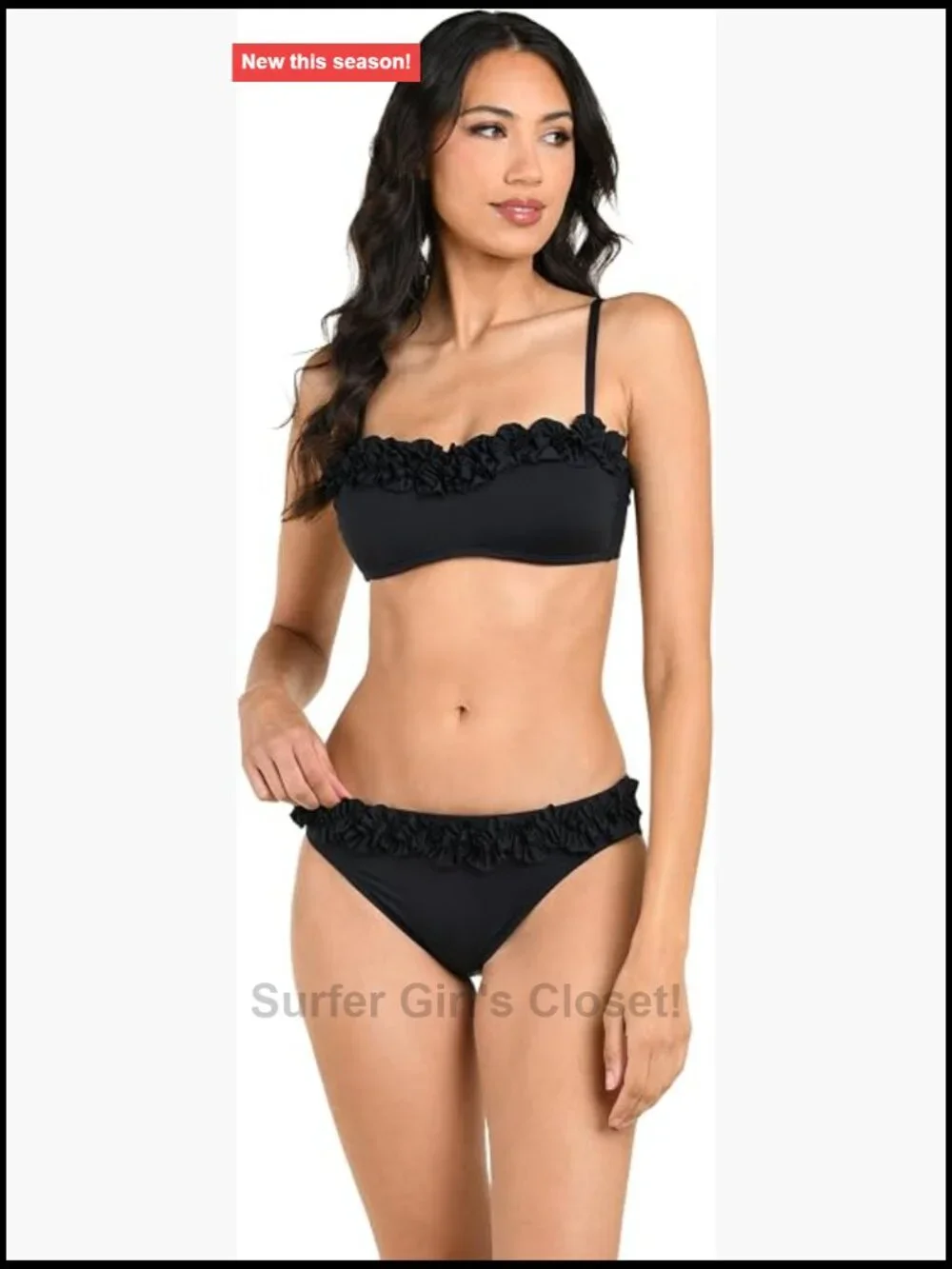 Ruffled Bandeau Bikini Top Removable Straps Nylon Blend